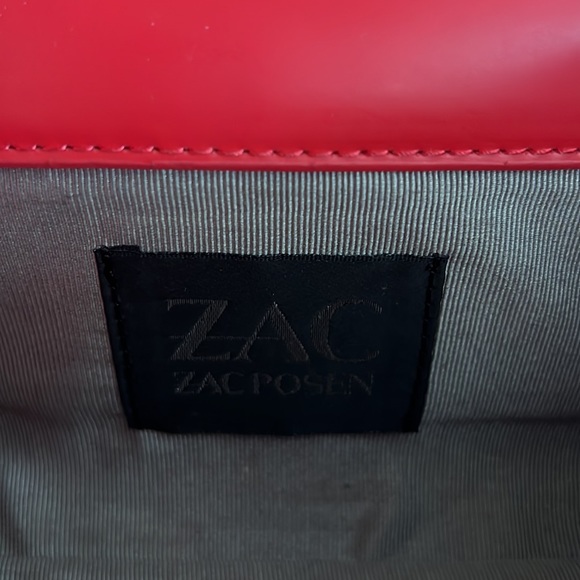ZAC Zac Posen Red Leather Crossbody Gold Chain Small Purse Croc Embossed - Picture 5 of 7
